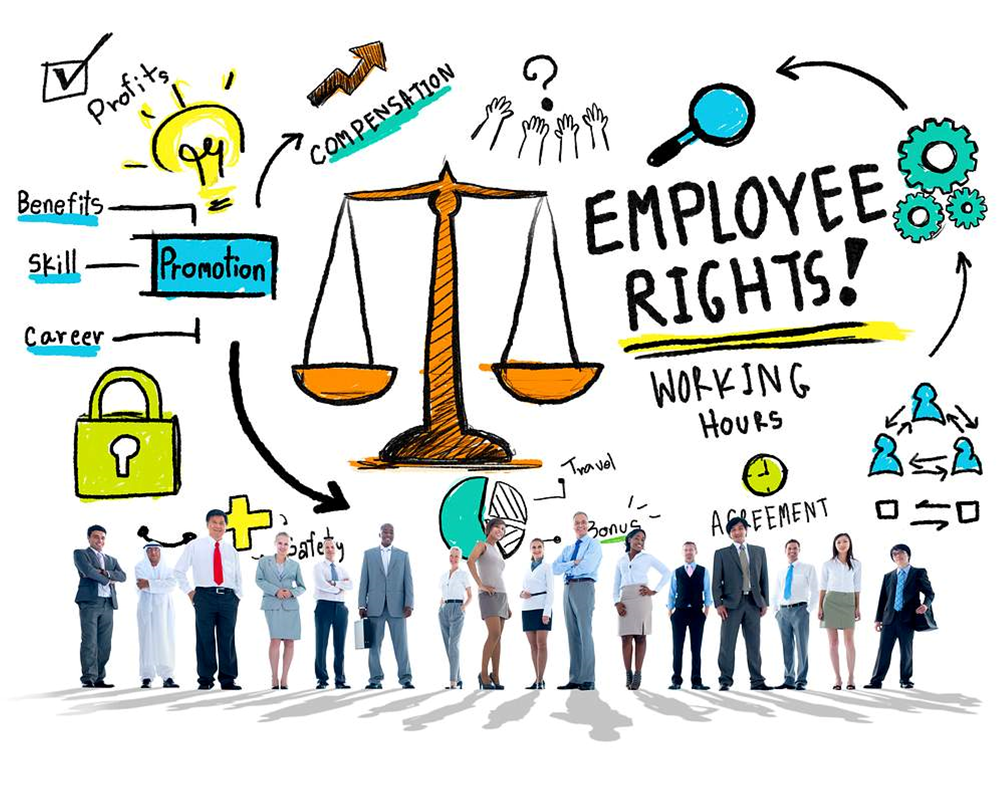 people and symbols displaying employee rights